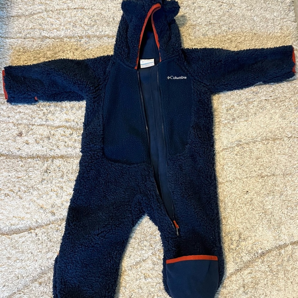 Columbia Blue and Orange Fleece Footies with Full-Length Zipper